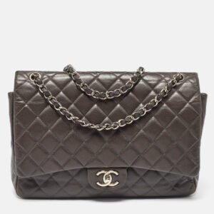 Chanel Grey Quilted Caviar Leather Maxi Classic Double Flap Bag