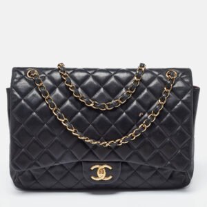 Chanel Black Quilted Lambskin Leather Maxi Classic Double Flap Bag