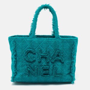 Chanel Green Tweed Medium Shopper Tote