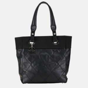 Chanel Black Pvc Canvas Coco Mark Paris Biarritz Tote Pm Bag