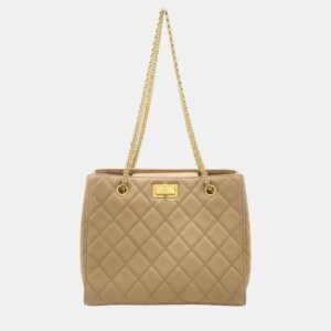Chanel Beige Caviar Skin Leather 2.55 Chain Tote Bag