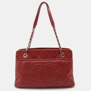 Chanel Red Leather Matelasse Caviar Skin Coco Mark Chain Tote Bag