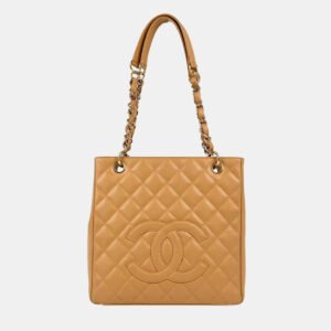 Chanel Beige Calfskin Petite Shopping Tote PST Chain Handbag