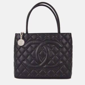 Chanel Black Calfskin Medallion Tote Handbag