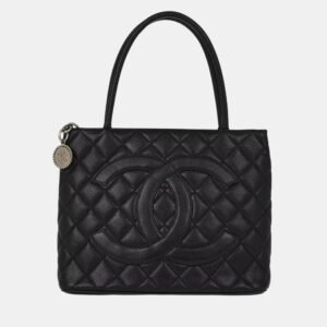 Chanel Black Calfskin Medallion Tote Handbag