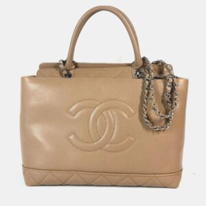 Chanel Caviar Skin Beige CC Coco Mark Tote Bag