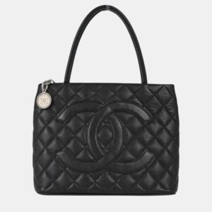 Chanel Black Calfskin Medallion Tote Handbag