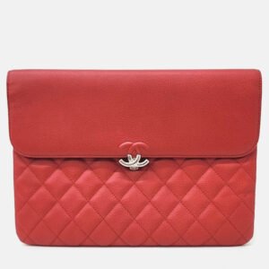 Chanel Red Leather Chanel Caviar Flap New Medium Clutch