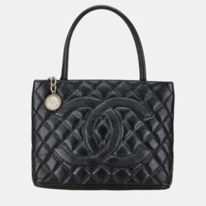 Chanel Black Caviar Skin Matelasse Deca Coco Mark Reprint Tote Quilted Bag