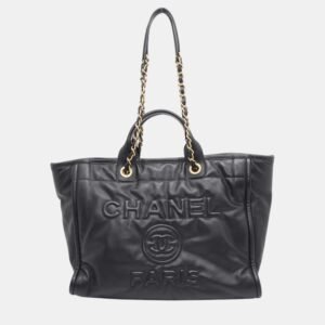 Chanel Black Lambskin Leather  Deauville Tote Bag