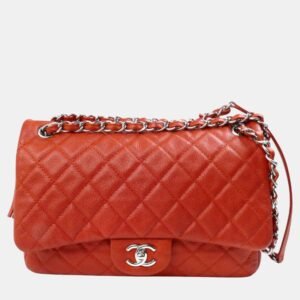 Chanel Orange Caviar Leather Large Flap Shoulder Bag