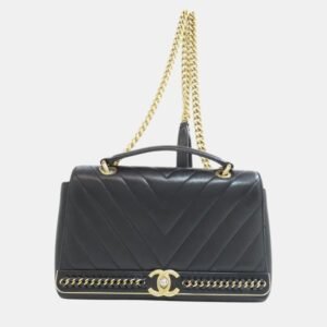 Chanel Black Lambskin Leather V-Stitch Shoulder Bag