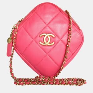 Chanel Pink Quilted Leather Diamond CC Shoulder Bag