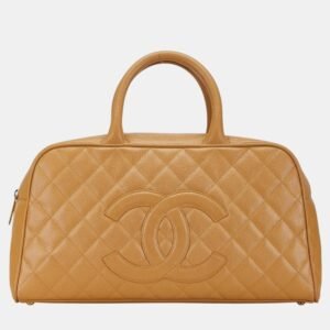 Chanel Beige Caviar Leather Coco Mark Bowling  Bag