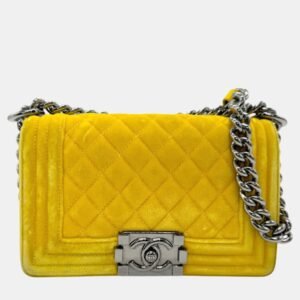 Chanel Yellow Velvet Boy Chain Shoulder Bag