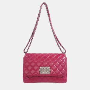 Chanel Red Calfskin Leather Boy Chain Shoulder Bag