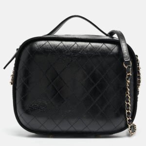 Chanel Black Quilted Leather CC Vanity Case Top Handle Bag