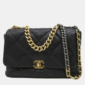 luxury-women-chanel-used-handbags-p1094648-007 Chanel Black Lambskin Leather 19 Maxi Chain Shoulder Bag