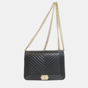 Chanel Black Caviar Leather Boy Chain Wallet