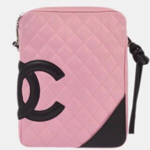 luxury-women-chanel-used-handbags-p1095724-012 Chanel Pink /Black Calfskin Cambon Ligne Shoulder Bag