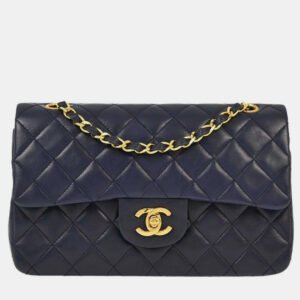luxury-women-chanel-used-handbags-p1095790-011 Chanel Navy Lambskin Leather Small Classic Double Flap Shoulder Bag