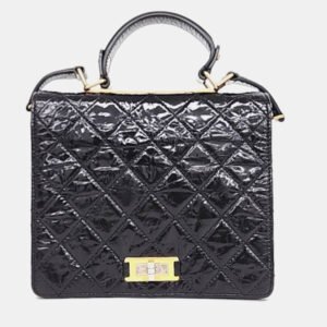 Chanel Black Crinkled Quilted Leather Rita Top Handle Bag