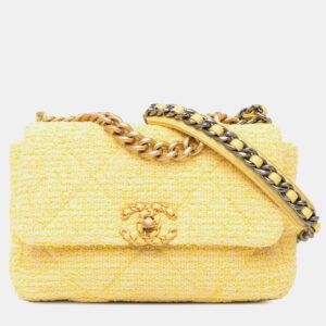 Chanel Yellow Tweed Medium 19 Flap Bag