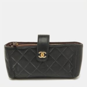 Chanel Black Quilted Leather CC Phone Holder Clutch