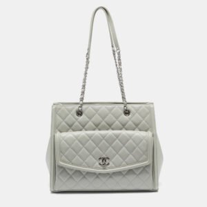 Chanel Light Grey Quilted Leather CC Front Pocket Tote