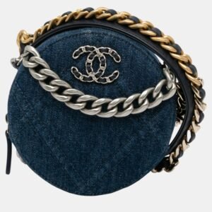 Chanel Blue Denim 19 Round Clutch with Chain