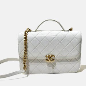 Chanel White Caviar Quilted Small Top Handle Flap Bag