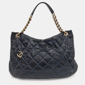 Chanel Navy Blue Caviar Leather Coco Pleats Hobo Bag