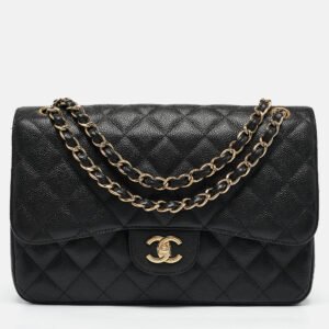 luxury-women-chanel-used-handbags-p1107194-017 Chanel Black Quilted Caviar Leather Jumbo Classic Double Flap Bag