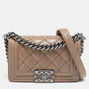 luxury-women-chanel-used-handbags-p1107775-015 Chanel Beige Double Stitch Quilted Leather Small Boy Flap Bag