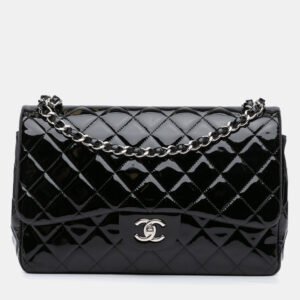 luxury-women-chanel-used-handbags-p1108557-009 Chanel Black Patent Jumbo Classic Double Flap Bag