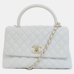Chanel Gray Caviar Leather Coco Handle Handbag