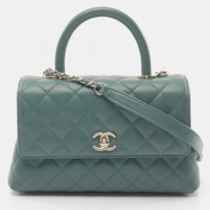 Chanel Green Leather Coco Handle Top Handle Bag