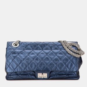 luxury-women-chanel-used-handbags-p1109022-008 Chanel Blue Reissue 2.55 Aged Metallic Calfskin Flap 226 Bag