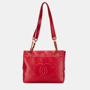 Chanel Red CC Lambskin Chain Tote Bag