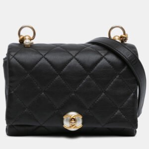Chanel Black Quilted Calfskin Pearl CC Accordion Flap Bag