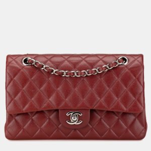 Chanel Red Caviar Leather Medium Classic Double Flap Shoulder Bag