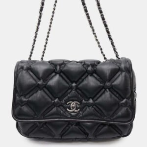 Chanel Black Lambskin Bubble Leather Chain Shoulder Bag