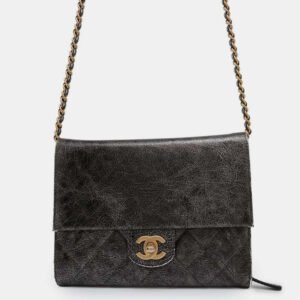 Chanel  Silver/Black Cc Logo Turnlock Chain Leather Shoulder Bag