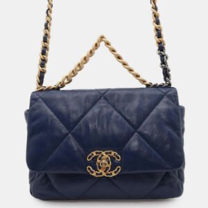Chanel Blue Lambskin Leather 19 Flap Chain Shoulder Bag