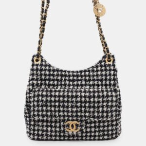 Chanel White/Black Tweed Hobo Bag
