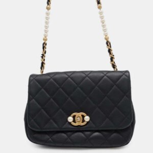 Chanel Black Calf Leather CC Pearl Shoulder Bag