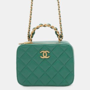 Chanel Green Lambskin Matelasse Vanity Chain Shoulder Bag