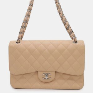 luxury-women-chanel-used-handbags-p1111166-018 Chanel Beige Caviar Leather Double Flap Shoulder Bag