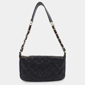 luxury-women-chanel-used-handbags-p1111171-014 Chanel Black Caviar Leather One Belt Cc Logo Semi Shoulder Bag