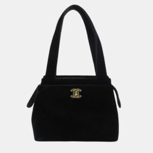 Chanel Black Velvet Turnlock Handbag